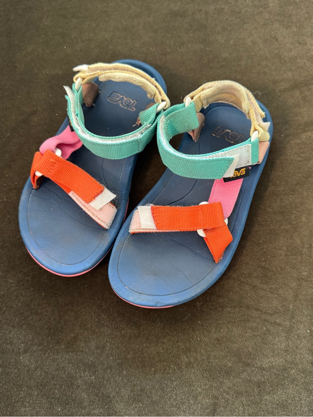 Teva Kids Blue Sandals with Red, Pink & Mint Straps